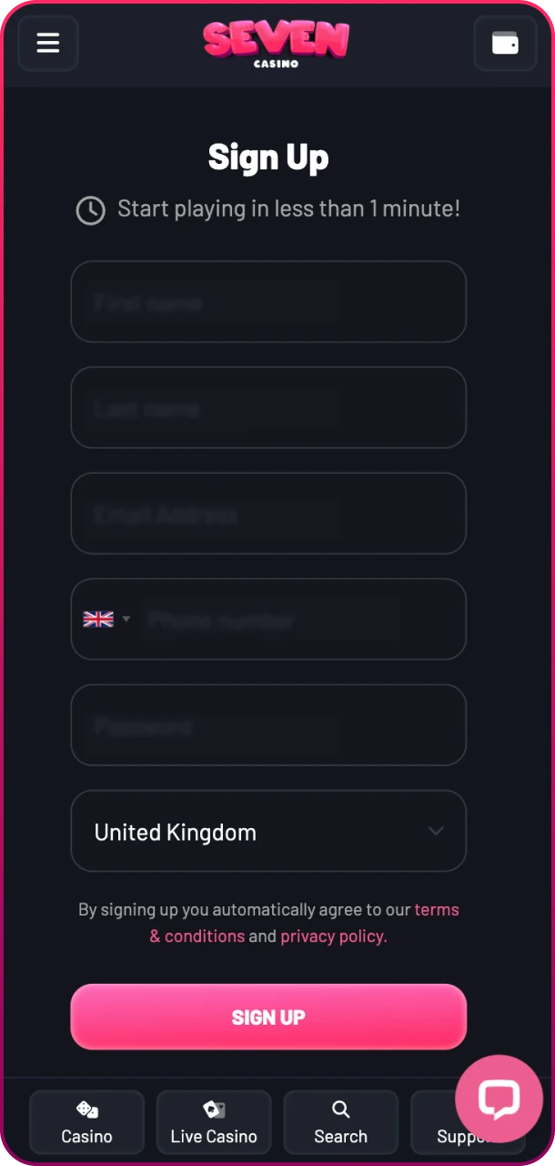 Confirm your app registration and start playing at Seven Casino.