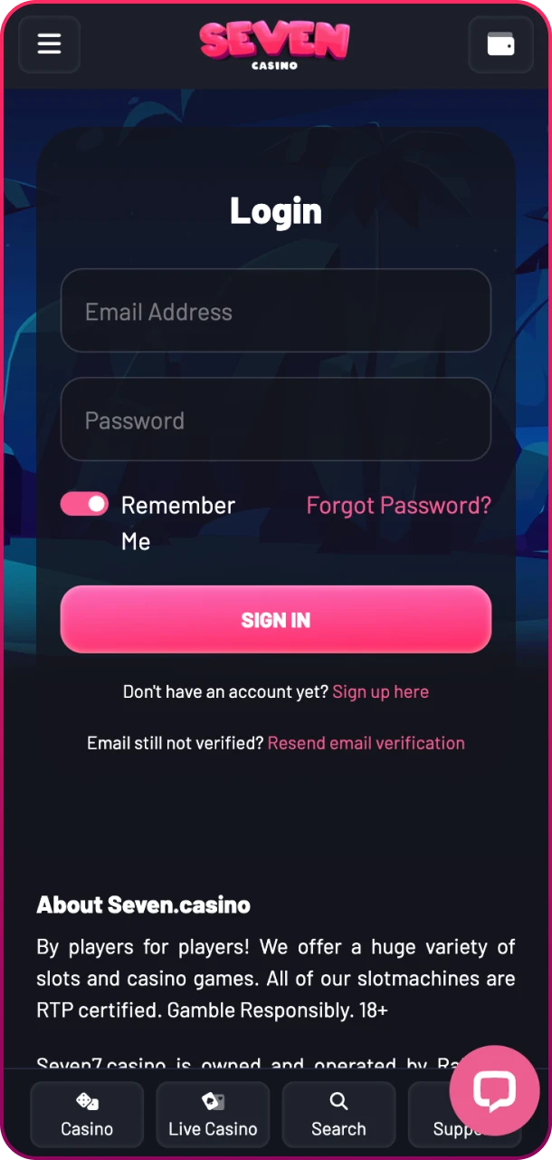 Log in and unlock real wins at Seven Casino.