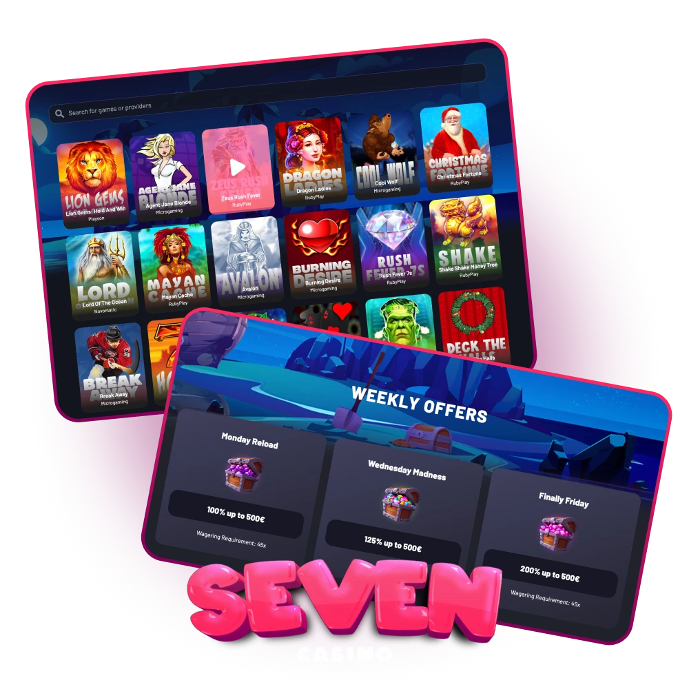 Claim free spins and win big at Seven Casino.