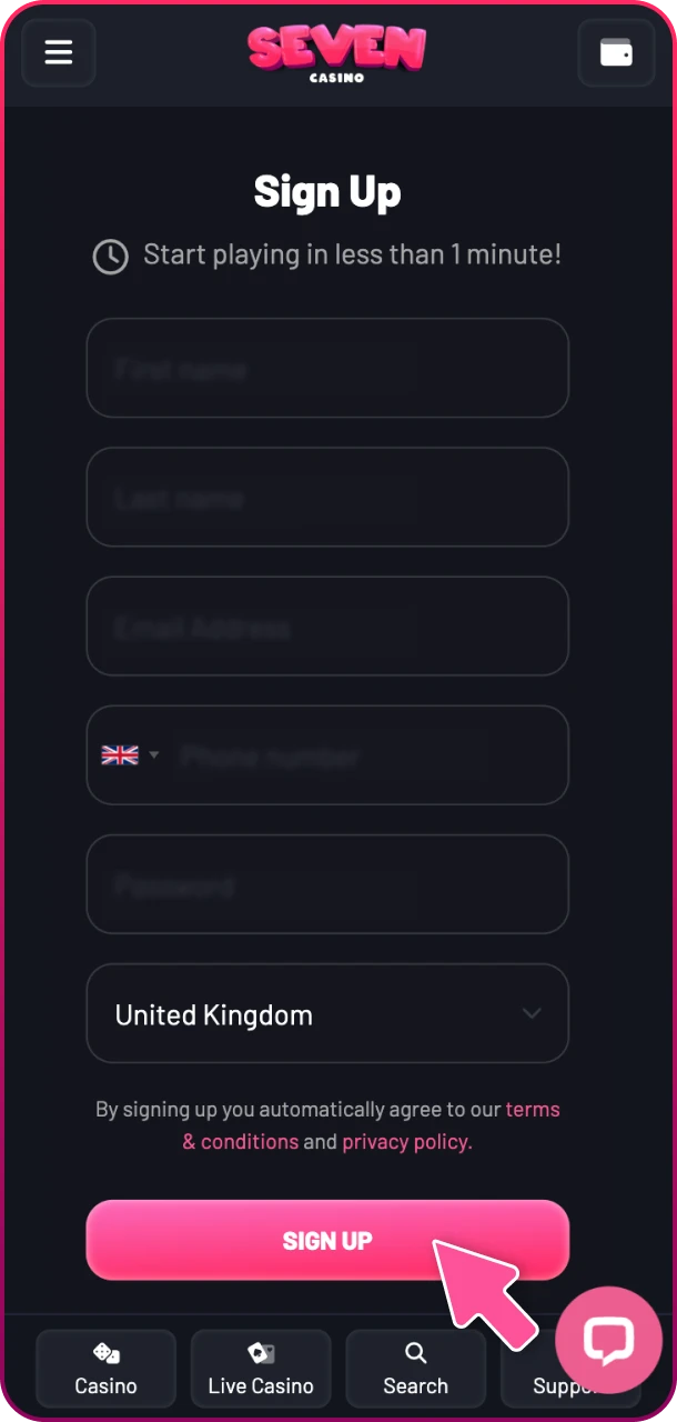 Confirm your registration and start playing at Seven Casino.