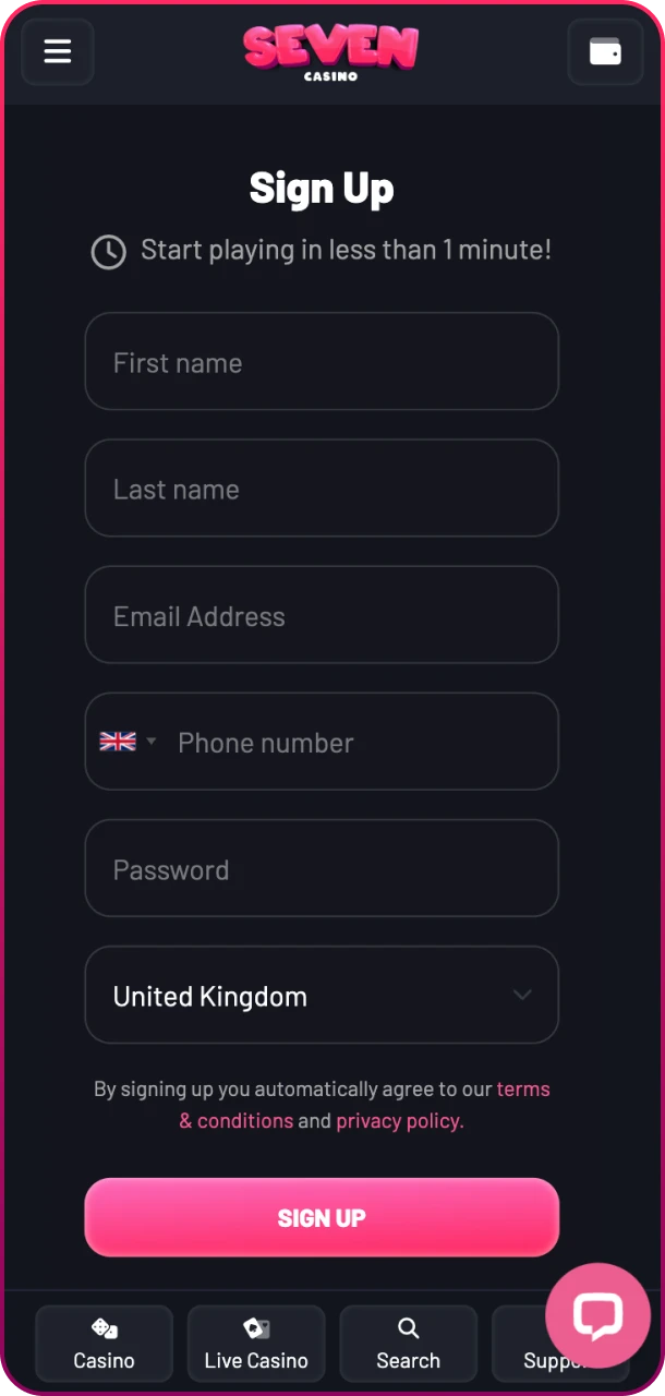 Fill out the form and join Seven Casino.