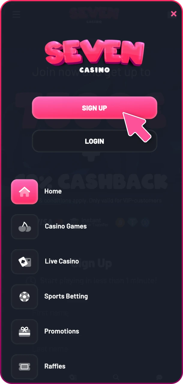 Open the registration form and play at Seven Casino.
