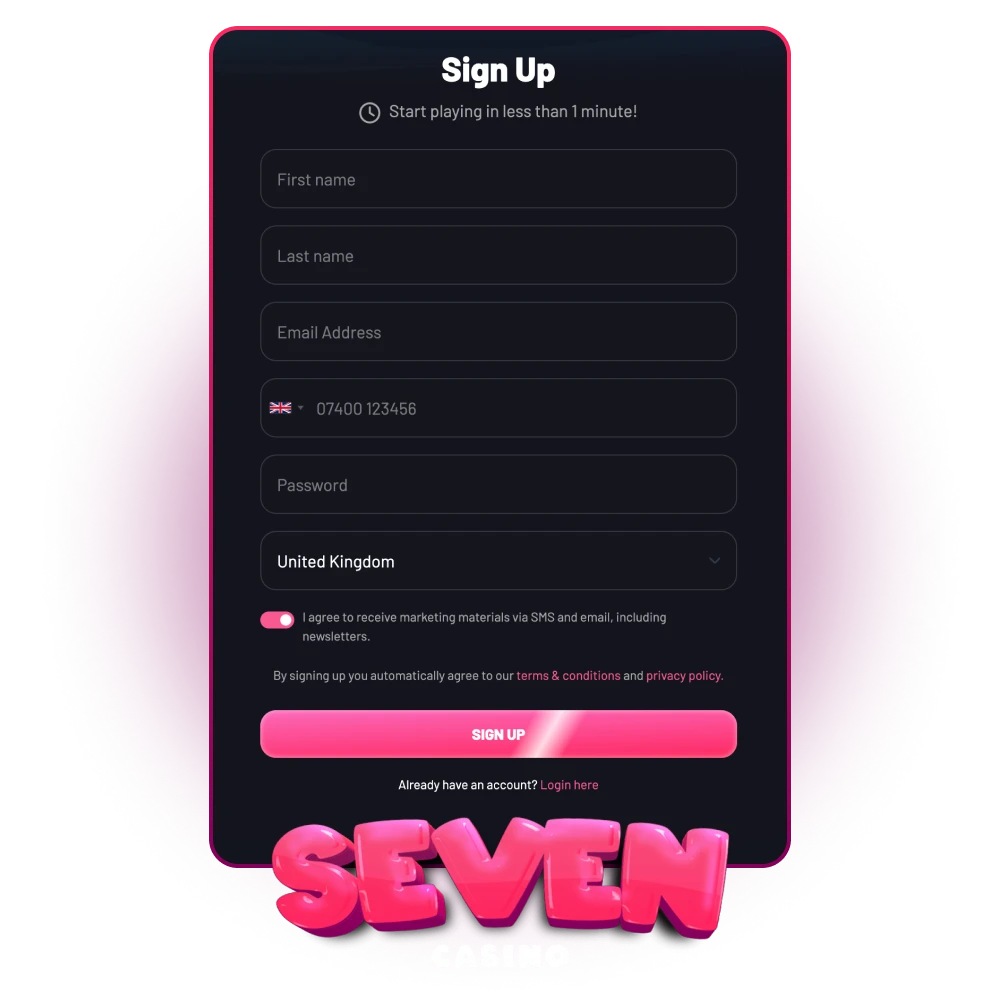 Start your winning journey at Seven Casino.