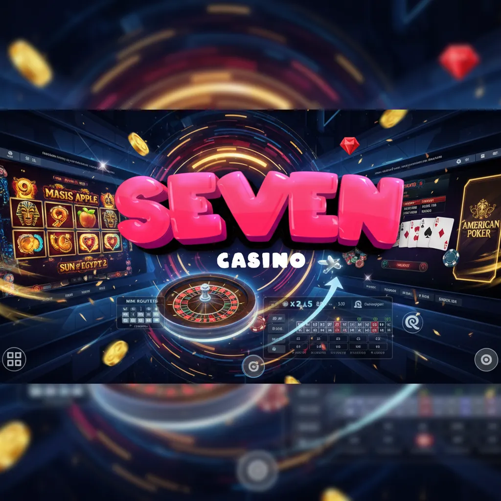 Seven Casino games lobby showing slots, crash games, roulette, blackjack, baccarat, poker, incl. Aviator and 9 Masks of Fire.