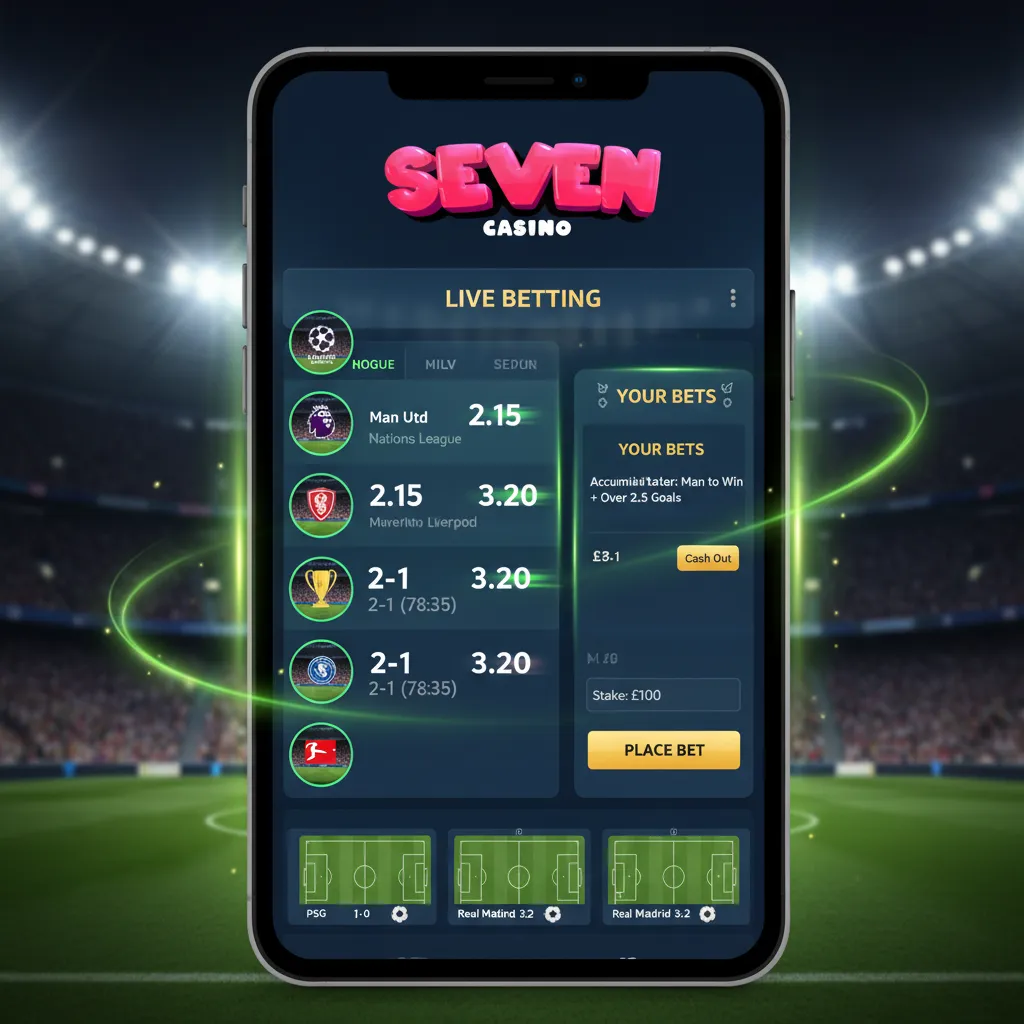 Live football betting at Seven Casino: watch and bet on UCL, EPL, La Liga, Bundesliga, and more.
