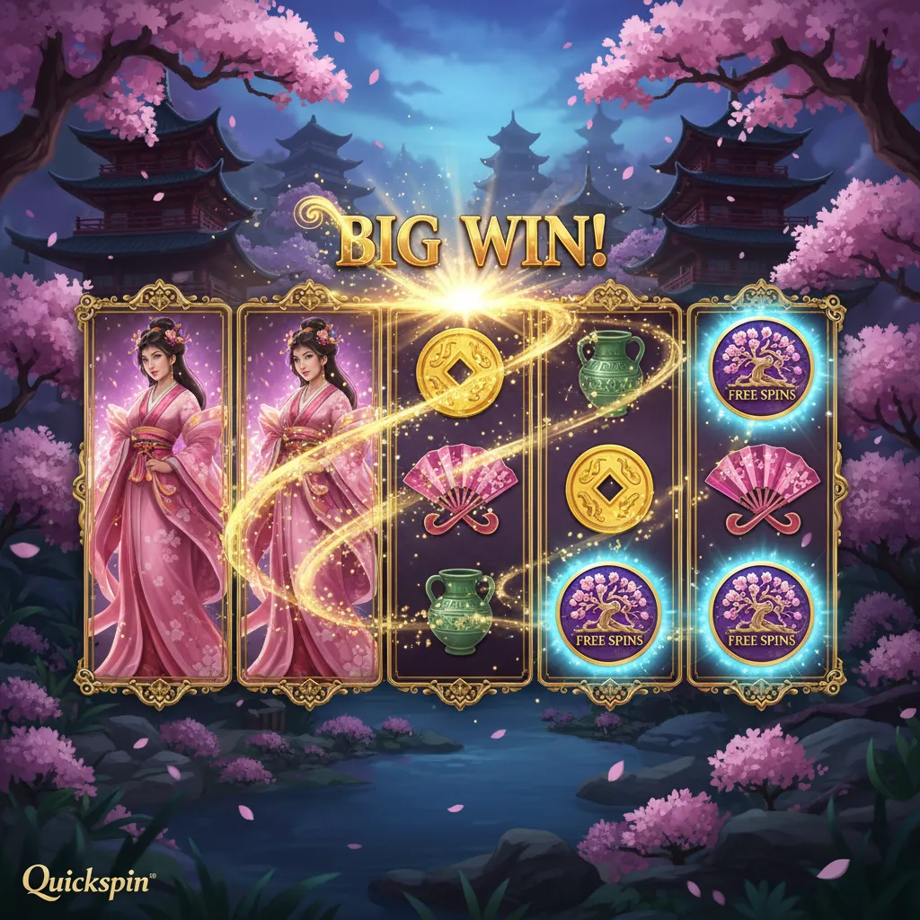 Sakura Fortune slot by Quickspin: 5 reels, Asian theme, expanding wilds, respins, and free spins.