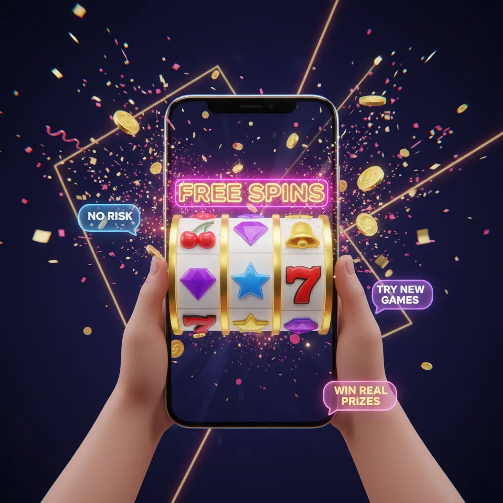 Banner 'Why Free Spins Are Worth Playing' with slot reels, showing risk-free trials, longer play, and jackpot potential.